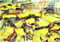 Reisfelder - Bali, 1995, Aquarell, 61,5x85 cm