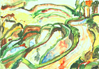 Reisterrassen - Bali, 1996, Aquarell, 61,5x85 cm